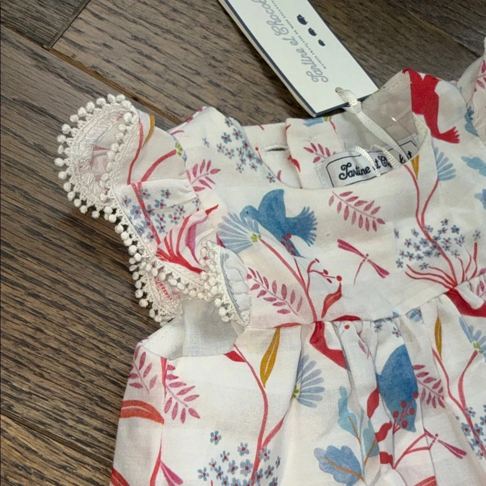 Tartine et Chocolat Baby Dress with Red and Blue Floral Design